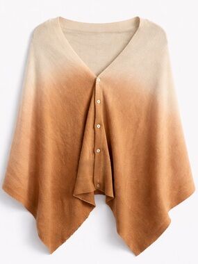 Ombre Cardigan One Size Relaxed Fit Beige Brown Button Front Lightweight